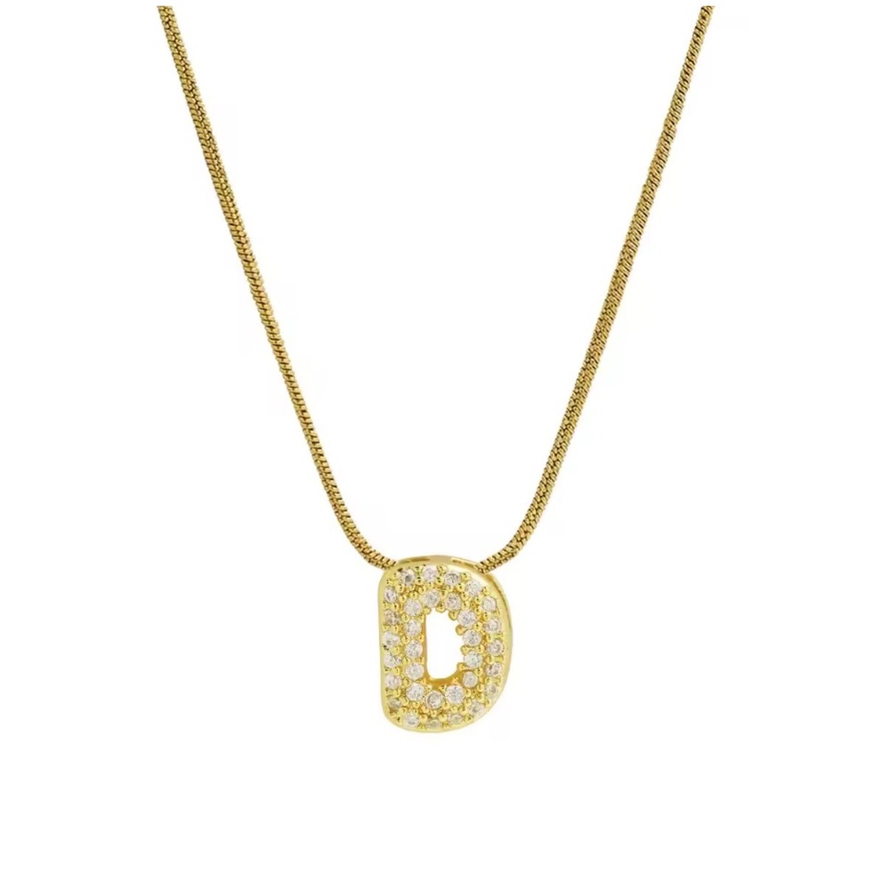 18k Gold‎ Plated D Initial Pendant Necklace Pave Cubic Zirconia Letter